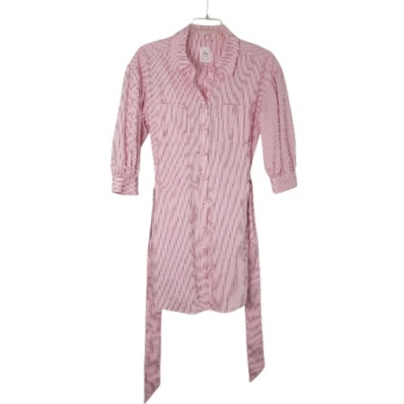 CINQ Á SEPT Shirt Dress Sofia Stripe Button Down Mini Pink Black White Pinstripe - Picture 8 of 10